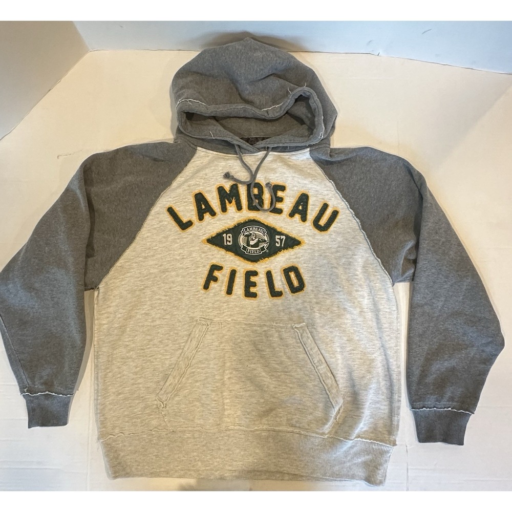 J America Lambeau Field Hoodie Sweatshirt Rugged Gray Pullover Medium